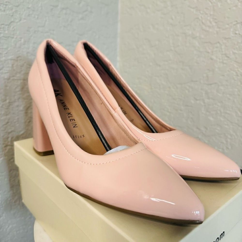 ANNE KLEIN Grazen Pointed Toe Pump Block Heel, Patent Leather Pink, 8.5, NWT - Picture 5 of 16